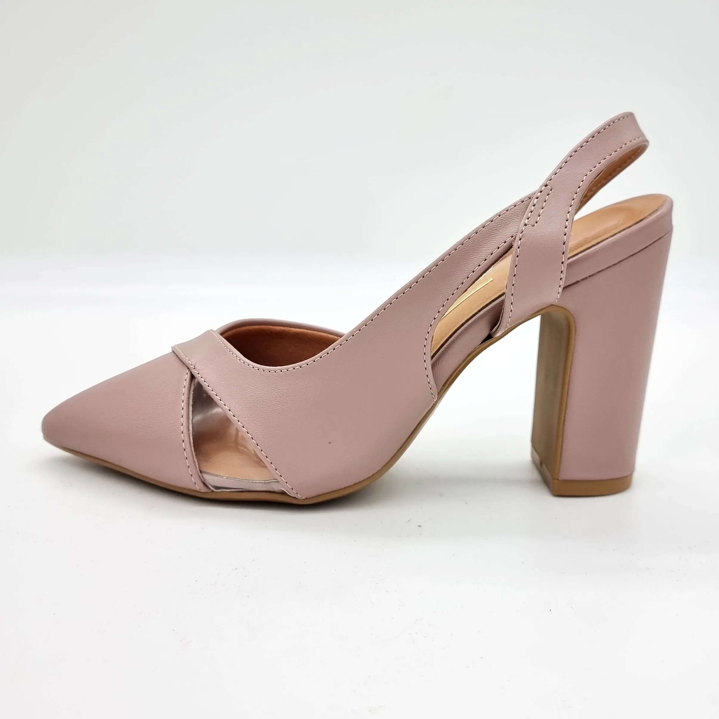 Vizzano 1285-4443 Block Heel Pointy Toe Slingback Pump in Taupe